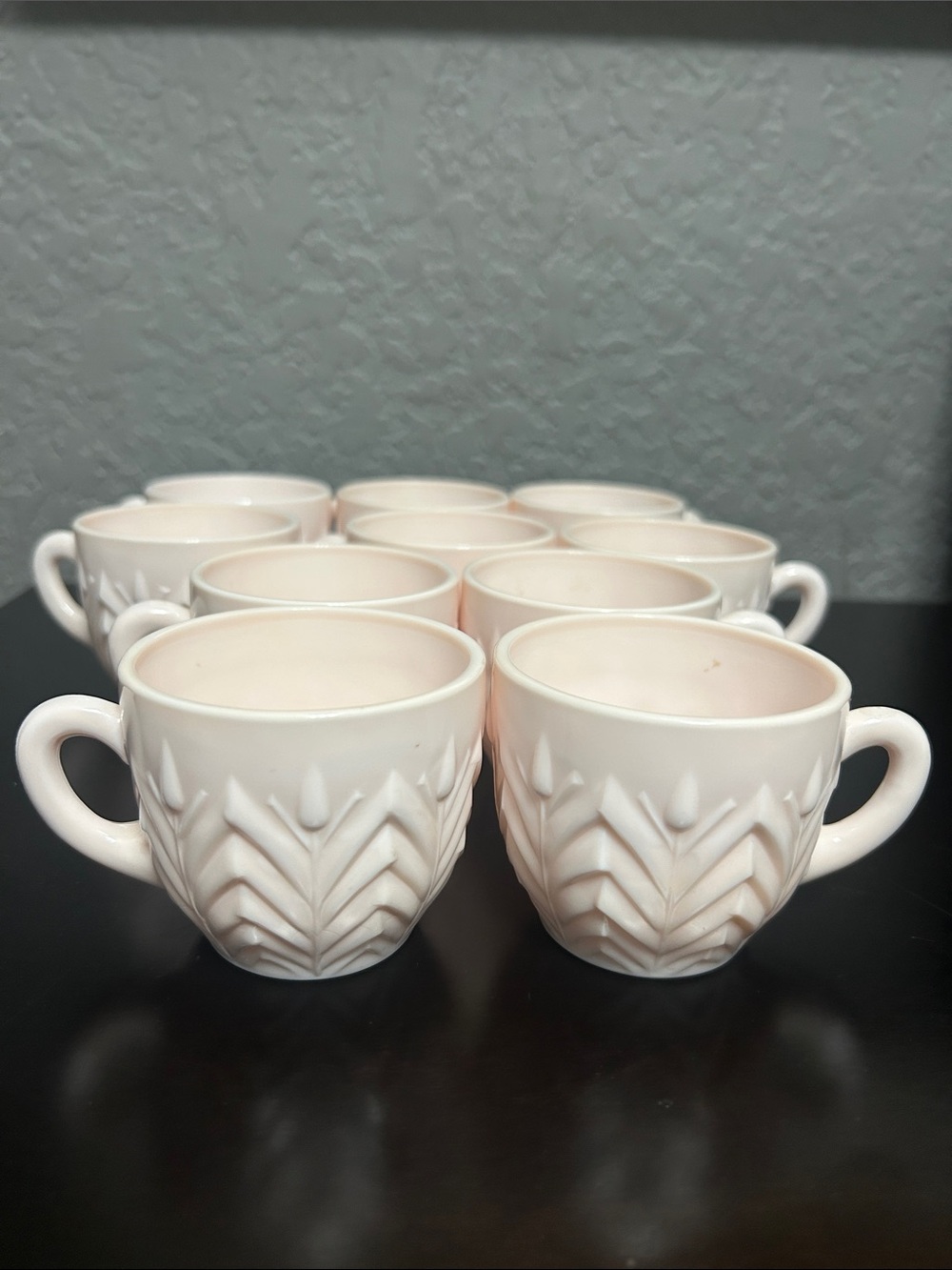 1950s Jeanette Feather Shell Pink Milk Glass